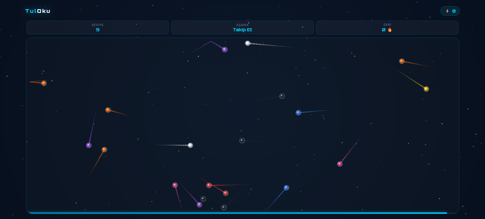 Meteor Takibi egzersizi: hareketli meteorlar arasında hedef meteoru gözle takip